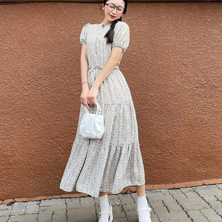 Đầm maxi có lớp lót họa tiết hình học K4teLilly xuất khẩu
