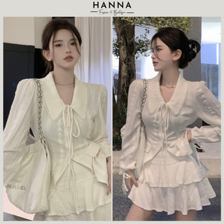 Set áo sơ mi cổ ren bèo có dây và chân váy tầng, set mặc bánh bèo dễ thương