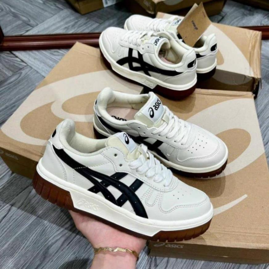 Giày thể thao Asics Court MZ đế nâu xám, Giày sneaker Asics cổ thấp nam nữ, đế cao su tăng chiều cao