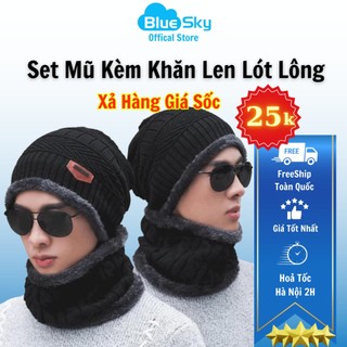 Mũ Len Nam Nữ Hàn Quốc Kèm Khăn Quàng Cổ Thời Trang Ấm Áp Cho Mùa Đông