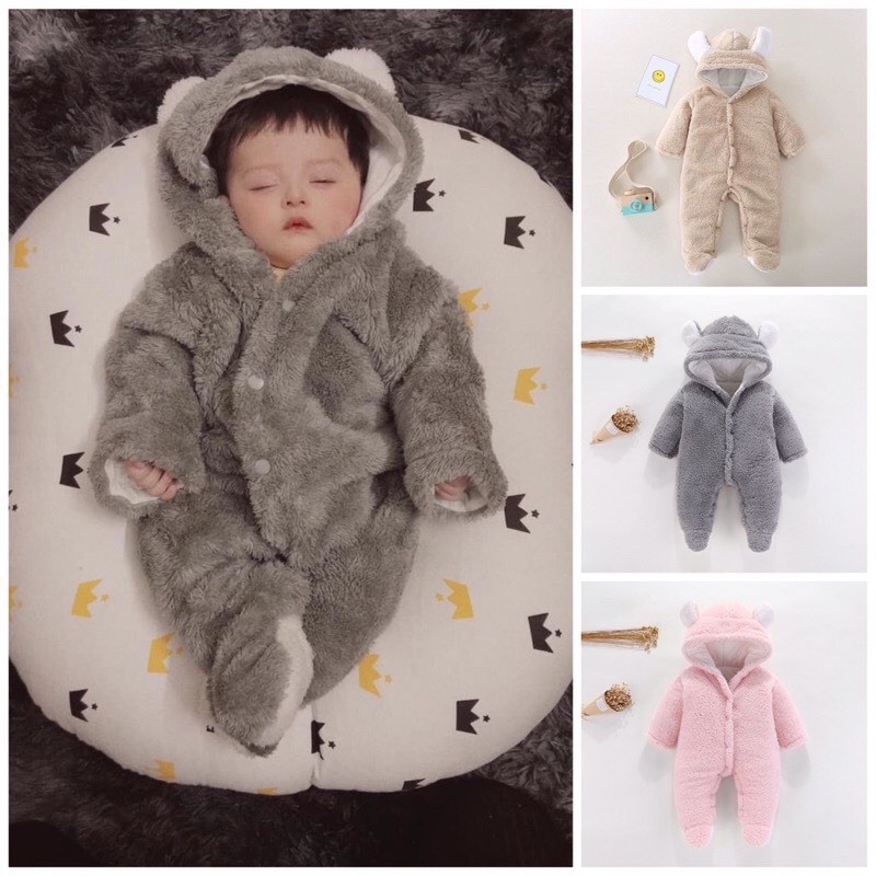 Bộ body lông liền thân, ủ ấm cho bé trai bé gái 0-12 tháng