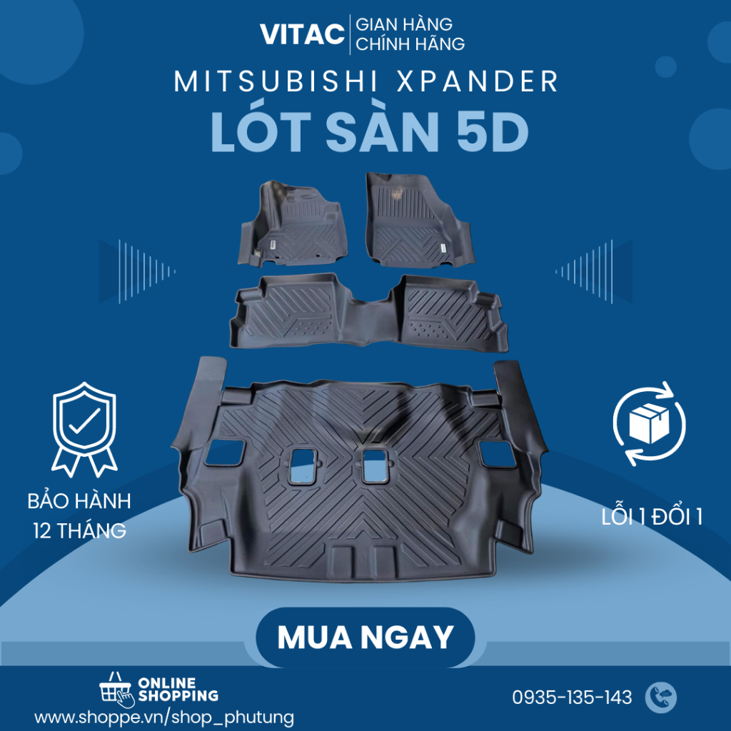 Thảm lót sàn ô tô 5D Mitsubishi Xpander/Cross 2018 - 2023 đúc nguyên khối TPV (4 tấm/Bộ)