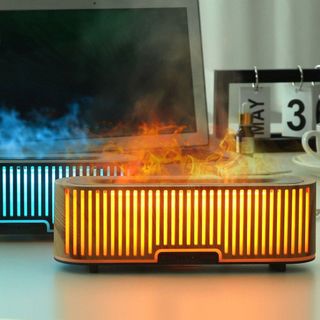 (HCM) (TẶNG SẢ CHANH 10ML) Máy Khuếch Tán, Máy Xông Tinh Dầu Ngọn Lửa Sọc (Mẫu mới) (có remote)