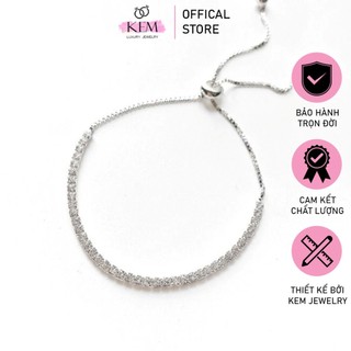 Lắc tay bạc nữ KEM JEWELRY, lắc tay bạc dải đá cao cấp, lấp lánh, thiết kế dây rút điều chỉnh size dễ dàng