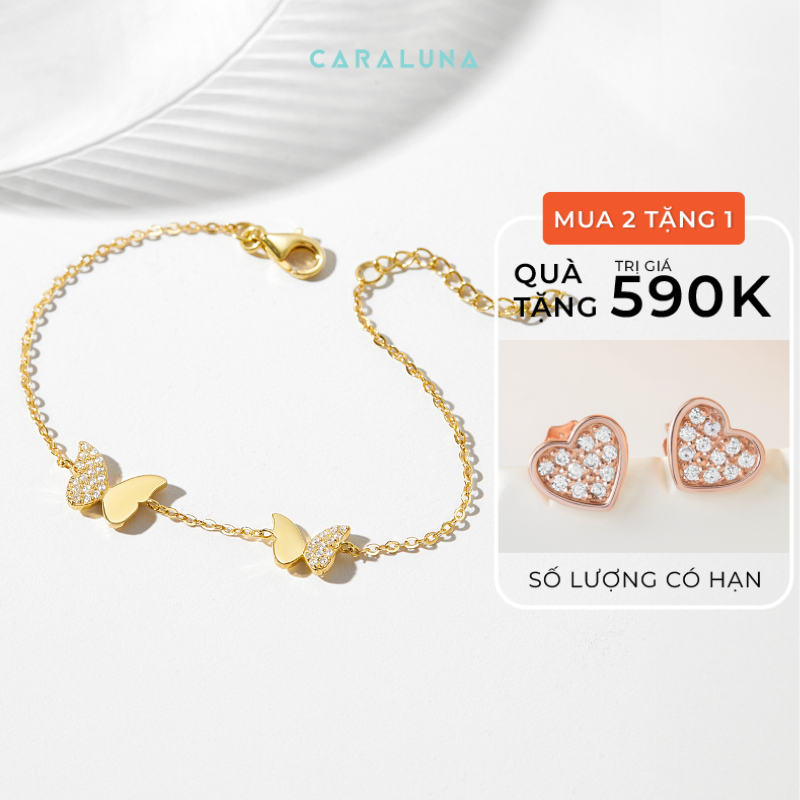 Vòng Tay Bạc Nữ CARA LUNA Hình Hai Con Bướm Đôi Đính Đá Dainty Butterfly - VSB03