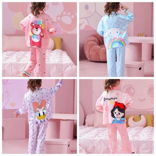   12KG - 48KG   Đồ Bộ Bé Gái Pijama Chất Vải Lụa Cao Cấp Tay Dài Quần Dài 