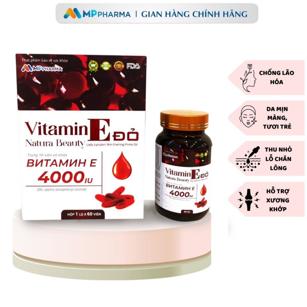 Viên uống bổ sung vitamin E Đỏ 4000IU MP PHARMA Hỗ trợ làm đẹp da, chống lão hóa, giúp chống oxy hóa-hộp 60 viên