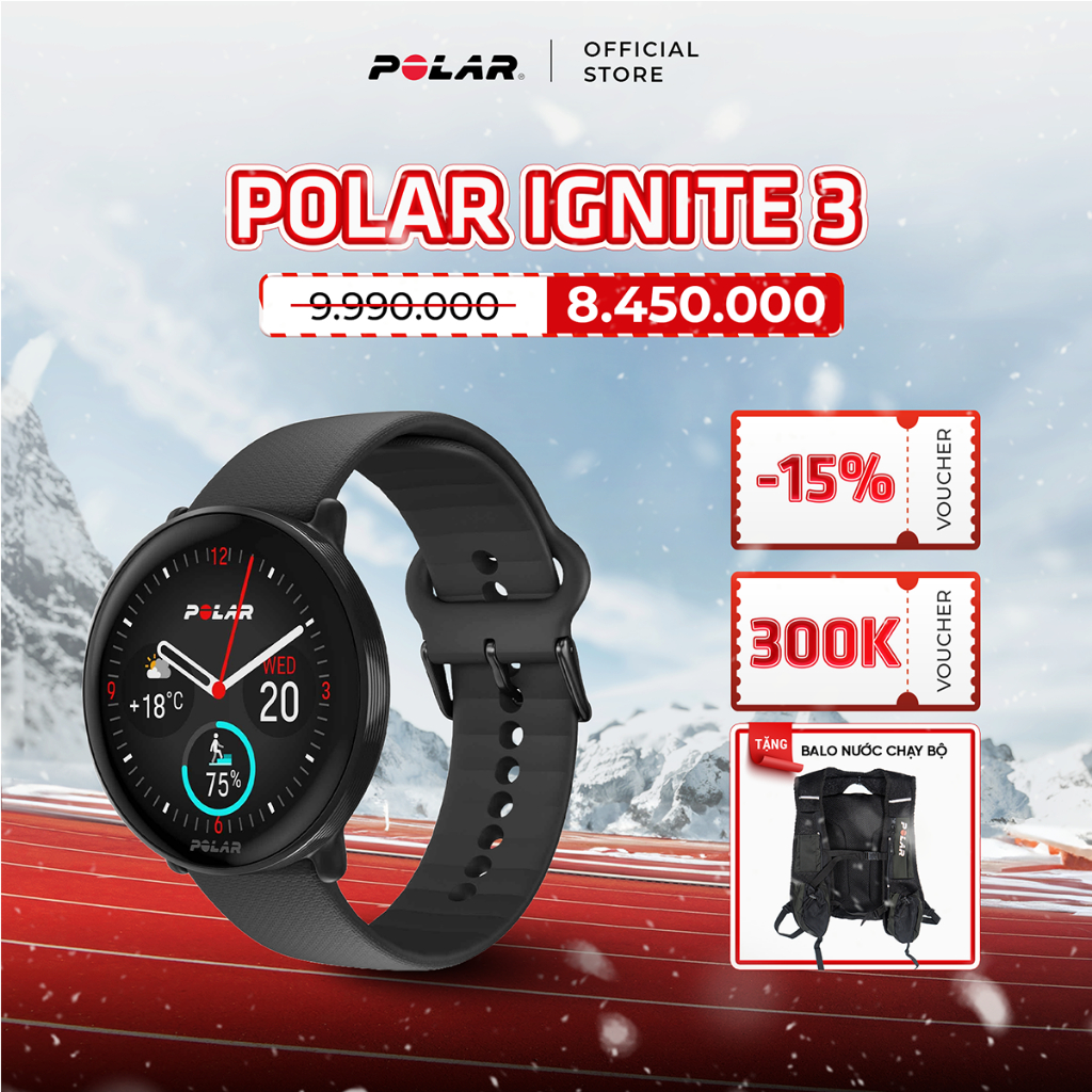 Đồng hồ thể thao Polar Ignite 3, đo nhịp tim chuẩn xác, Fitness & Wellness Watch - Bảo hành chính hãng 12 tháng