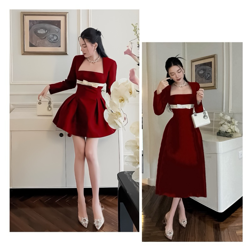 SET ĐẦM ỐNG NƠ NGỰC + ÁO CROPTOP KHOÁC ĐEN ĐỎ