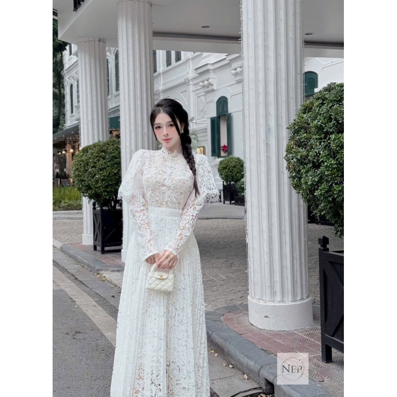 Sét áo ren mix chân váy xòe đi chơi Tết xinh