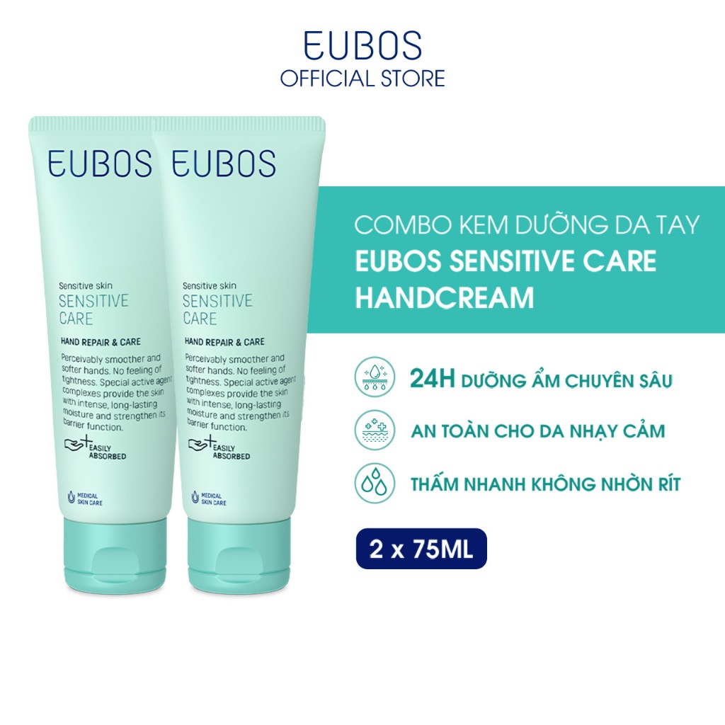 Combo 2 Kem Dưỡng Da Tay EUBOS Giúp Mềm Mịn, Dưỡng Ẩm Chuyên Sâu 24h An Toàn Cho Da Nhạy Cảm Tuýp 75ml
