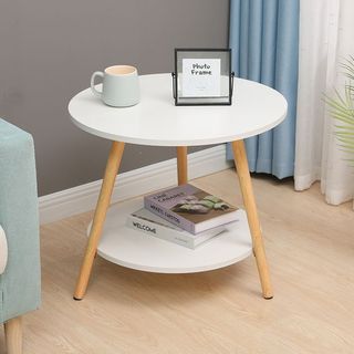 Bàn trà tròn sofa 2 tầng decor phòng kiểu Hàn chân sồi màu Trắng thương hiệu IGA- GP54.01