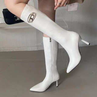 💖fullbox boot💖 bốt nữ da cao cổ ôm chân gót nhọn mũi nhọn mpb