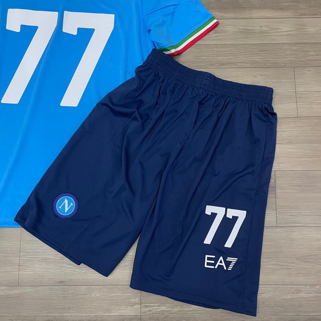 Bộ quần áo bóng đá Napoli xanh 2024 in tên cầu thủ Kvaratskhelia số 77