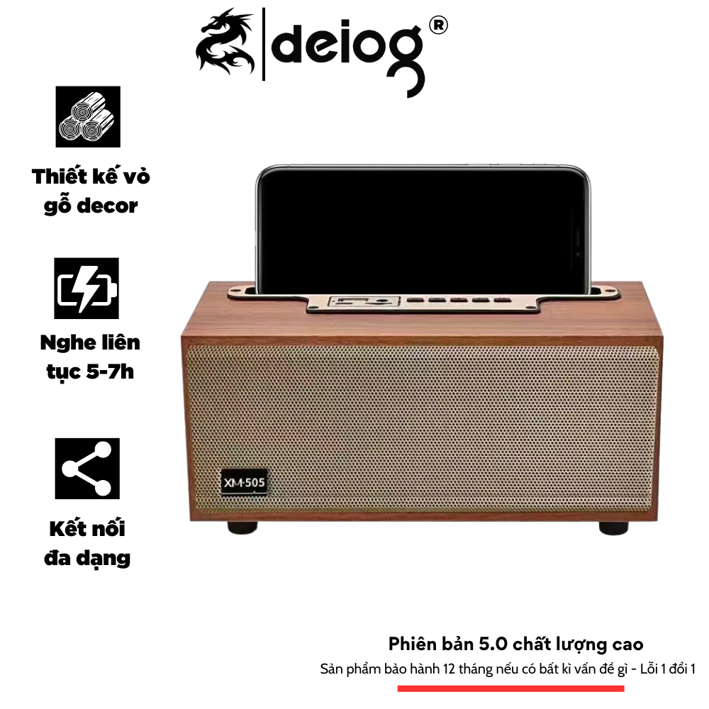 Loa bluetooth XM 505 hình thùng gỗ, tích hợp giá đỡ, thiết kế phong cách cổ điển sang trọng, pin trâu, bass đầm siêu hay