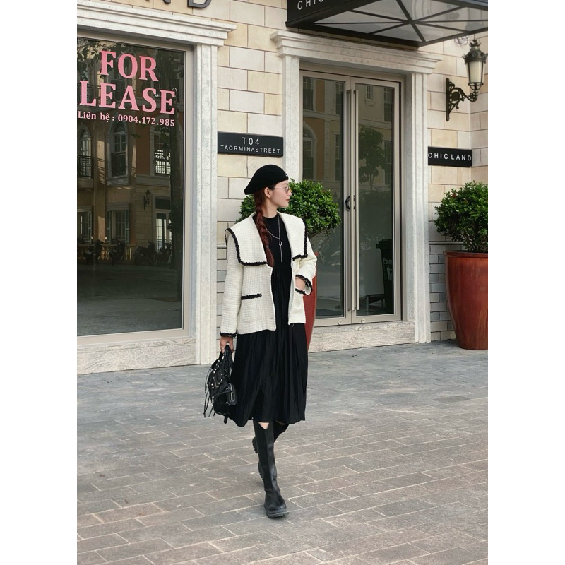 𝐁𝐚𝐬𝐢𝐜 𝐃𝐫𝐞𝐬𝐬 - Đầm tay dài xếp ly trơn basic