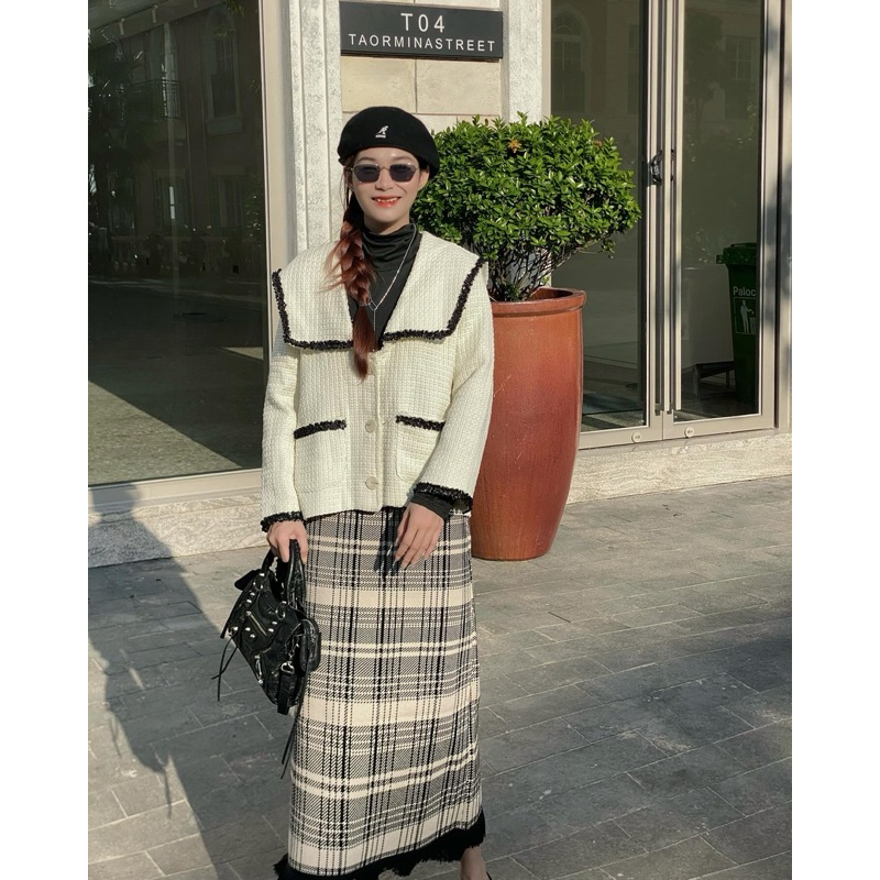 𝐊𝐧𝐢𝐭 𝐌𝐢𝐝𝐢 𝐒𝐤𝐢𝐫𝐭 - Chân váy len caro midi