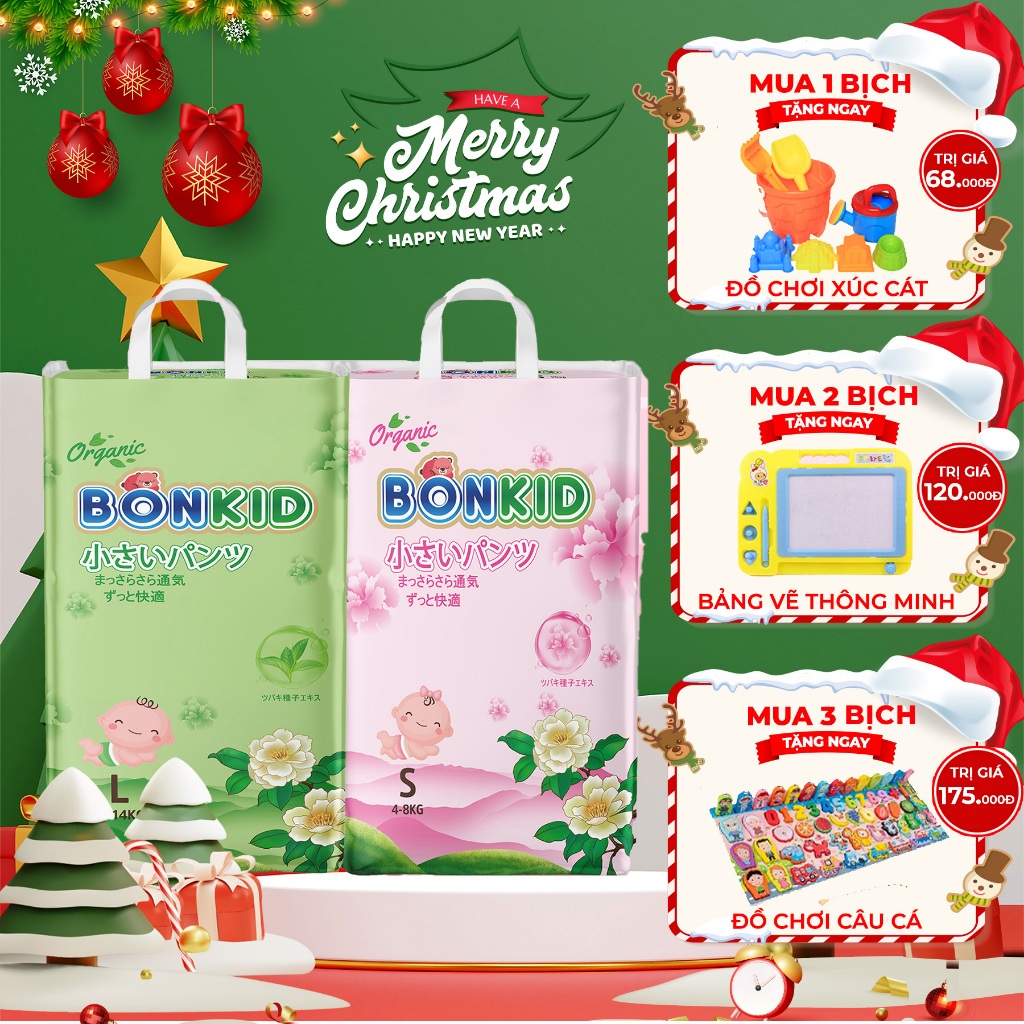 Bỉm dán/quần BonKid Organic hữu cơ size S62,L52,M56,XL48,XXL46,XXXL42 - Childs Day