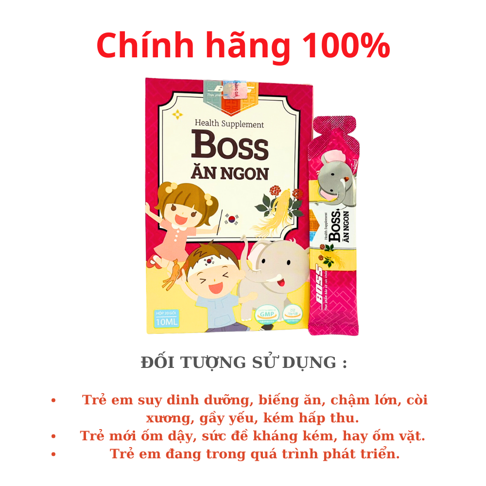 Boss Ăn Ngon Siro dạng gói giúp bé ăn ngon ngủ tốt bé thông minh - Hộp 20 gói x 10ml