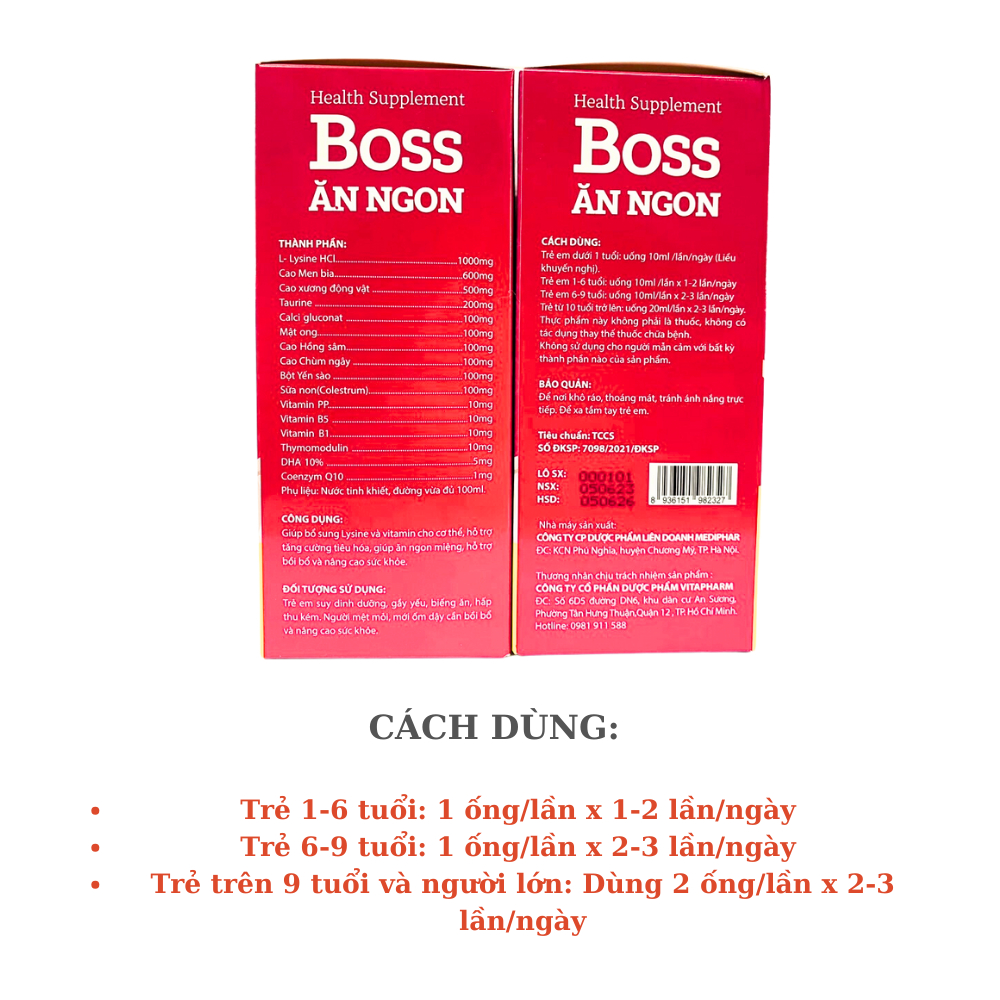 Boss Ăn Ngon Siro dạng gói giúp bé ăn ngon ngủ tốt bé thông minh - Hộp 20 gói x 10ml