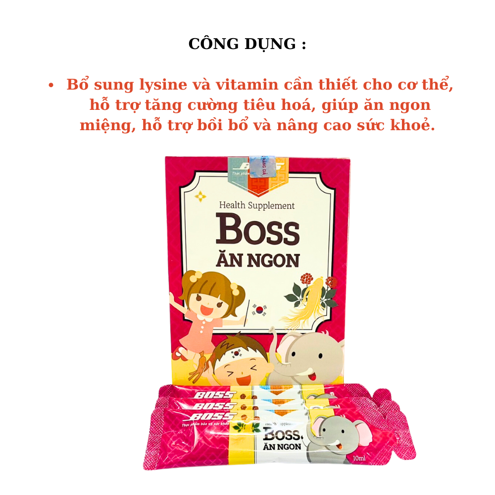 Boss Ăn Ngon Siro dạng gói giúp bé ăn ngon ngủ tốt bé thông minh - Hộp 20 gói x 10ml