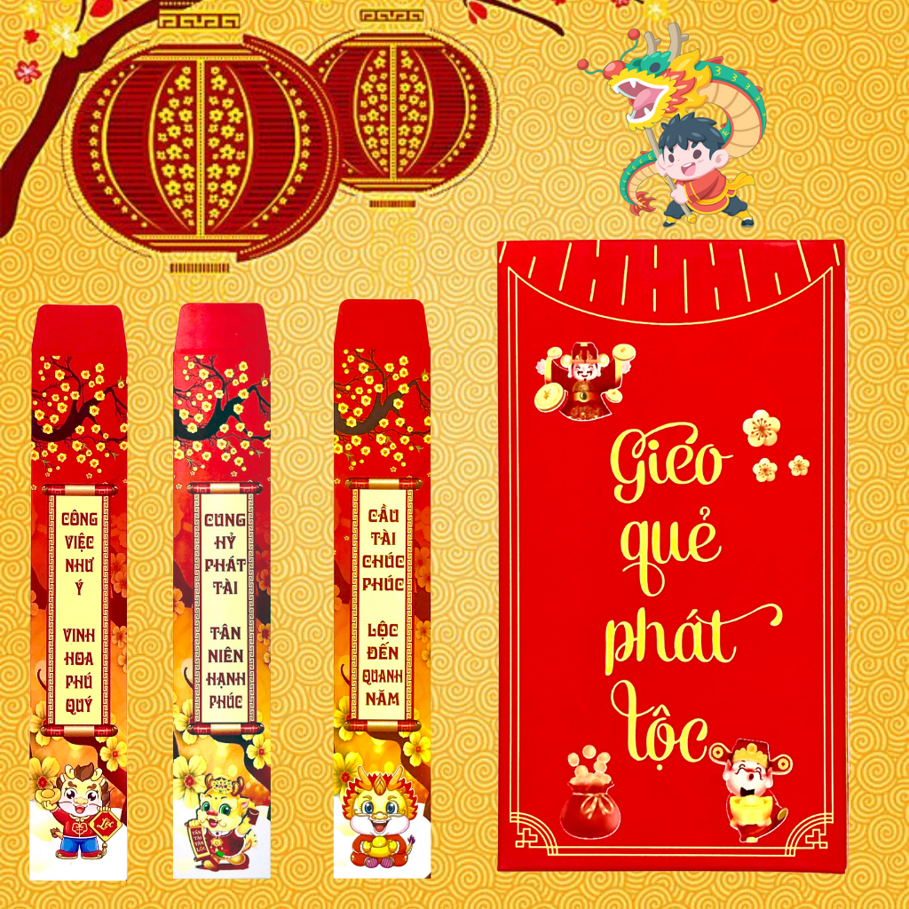 Bao lì xì gieo quẻ 2024 MẪU RỒNG ĐỎ, lì xì tết GIÁP THÌN năm 2024 hottrend