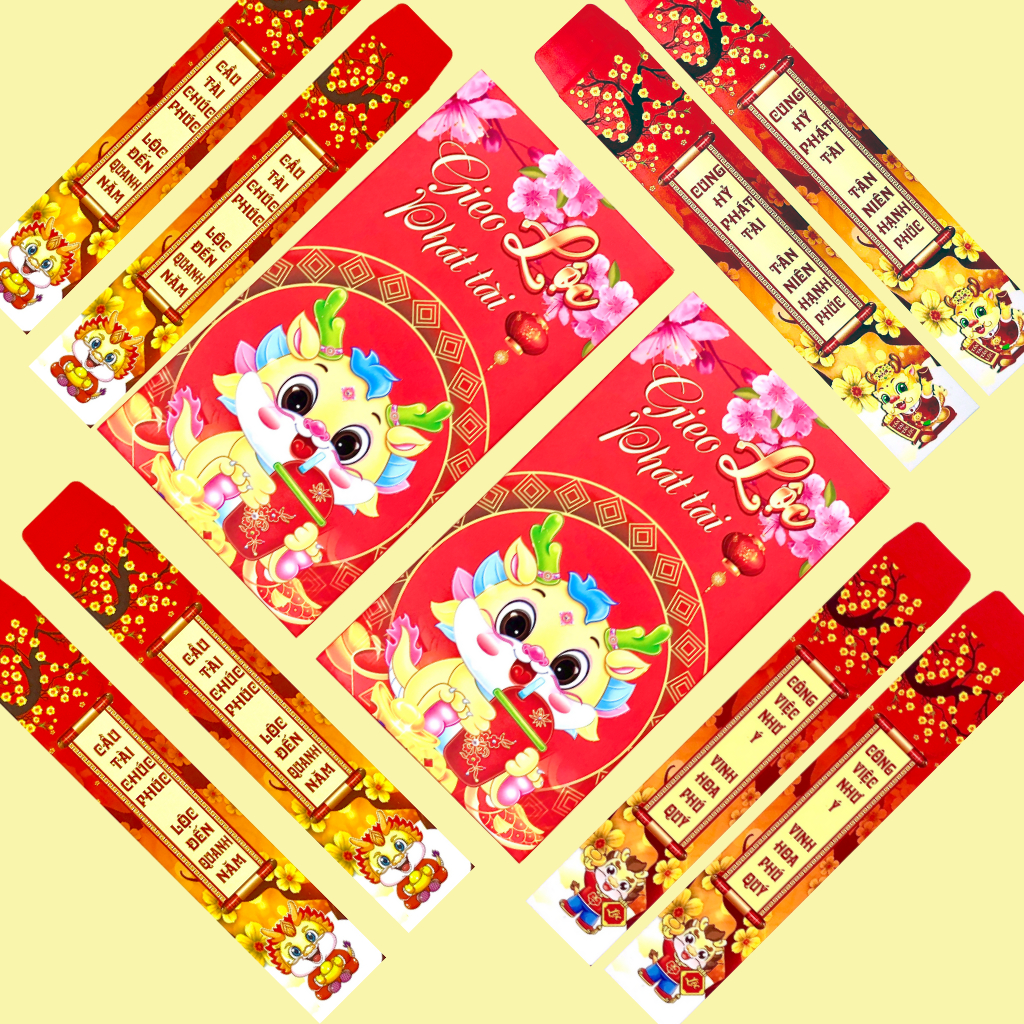 Bao lì xì gieo quẻ 2024 MẪU RỒNG ĐỎ, lì xì tết GIÁP THÌN năm 2024 hottrend