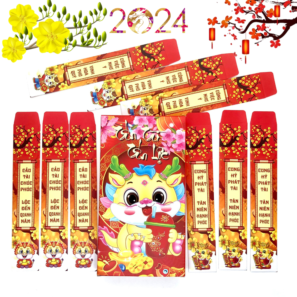 Bao lì xì gieo quẻ 2024 MẪU RỒNG ĐỎ, lì xì tết GIÁP THÌN năm 2024 hottrend