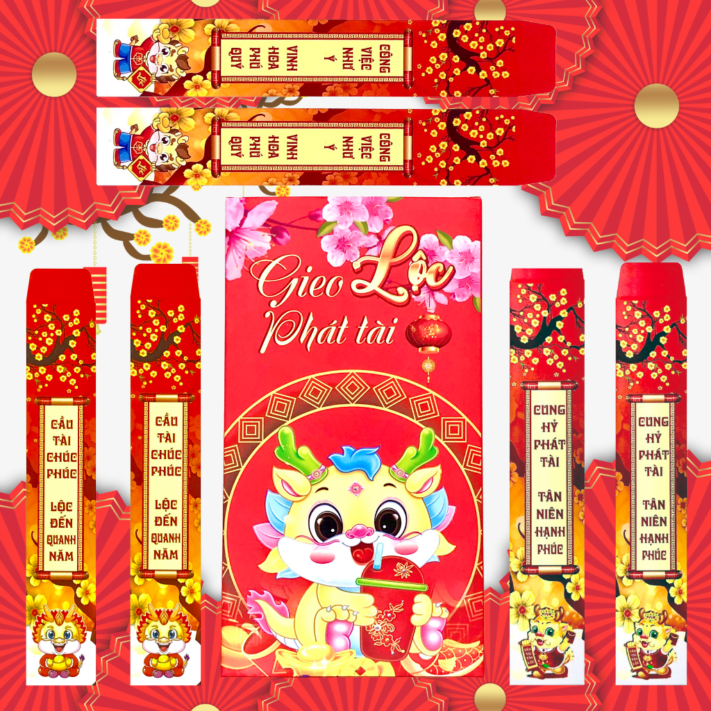 Bao lì xì gieo quẻ 2024 MẪU RỒNG ĐỎ, lì xì tết GIÁP THÌN năm 2024 hottrend