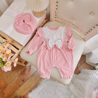 Bodysuit bé gái thân dài len hồng nơ kép siêu mềm mịn Min Boutique. Đồ đầy tháng, thôi nôi