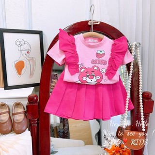 Set váy hồng gấu dâu bé gái