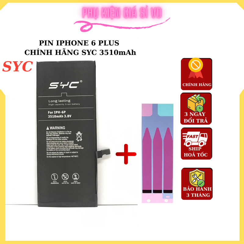 Pin SYC dung lượng cao cho ip 6plus 3510mAh Bảo hành 3 tháng đổi trả miễn phí