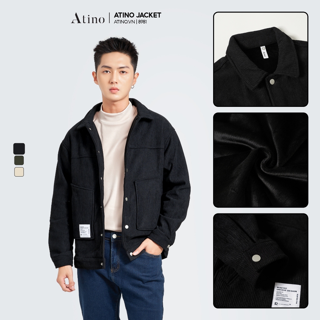 Áo Khoác Jacket Nam Nhung Tăm Lót Lông Ấm Áp ATINO Hàn Quốc Phong Cách Trẻ Trung Chuẩn Form AD3.8981