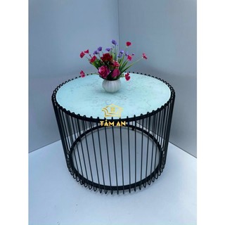 Bàn trà bàn Sofa lồng chim phòng khách, bàn tròn mặt đá ceramic chân sắt phun sơn tĩnh điện BTS018 ILADYVN