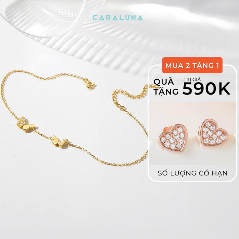 Lắc Chân Bạc Nữ CARA LUNA Hình Hai Con Bướm Đôi Đính Đá Dainty Butterfly - VSA02