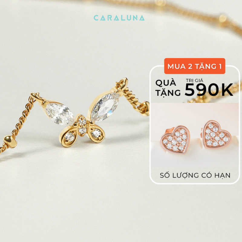 Lắc Chân Bạc Nữ CARA LUNA Hình Con Bướm Đính Đá Xích Bi Dainty Butterfly - VSA01