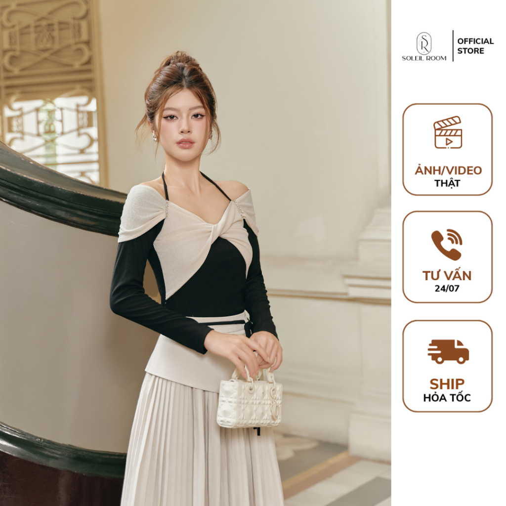 Áo Thun Thiết Kế Nữ Trễ Vai SOLEIL ROOM Xoắn Ngực Phối Dây Cổ Cá Tính KARA TOP