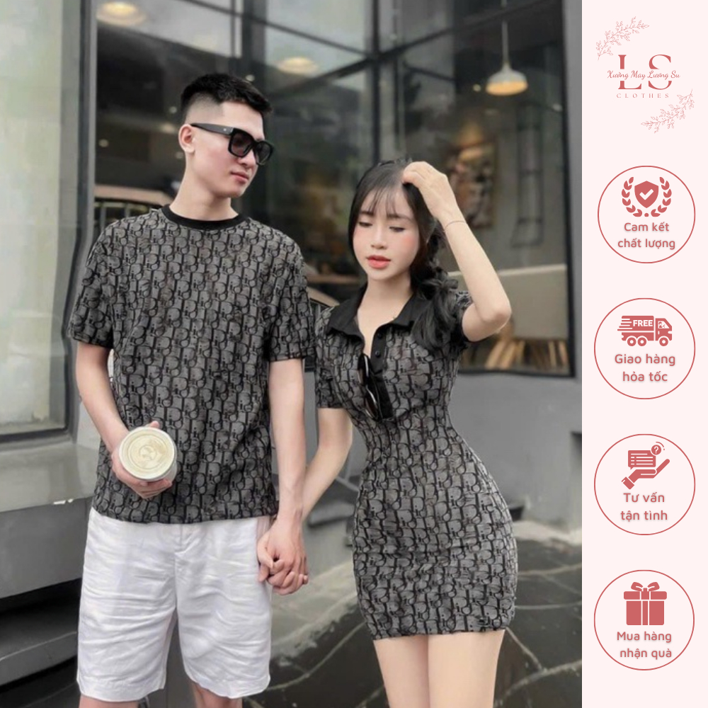 Set đôi nam nữ d.o in kín 2 món, chất cotton đũi xước mềm đẹp