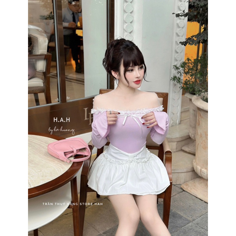 Sét áo len tăm mix chân váy nơ 2 màu