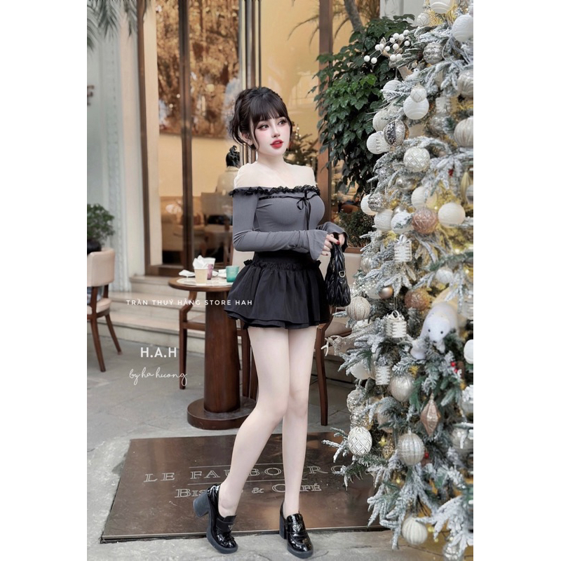 Sét áo len tăm mix chân váy nơ 2 màu