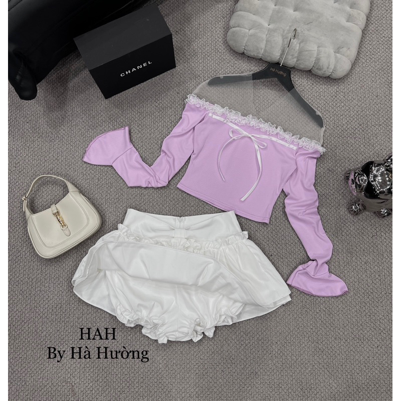 Sét áo len tăm mix chân váy nơ 2 màu