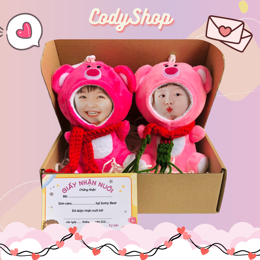 Gấu in ảnh + Hộp quà gồm giấy nhận nuôi, thiệp phù hợp tặng quà người thân, người yêu Codyshop