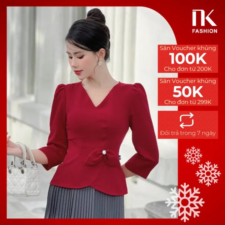 Sơ mi cổ tim eo NK Fashion Kiểu Dáng Điệu Đà Trẻ Trung, Chất Vải Nhập Hàn Cao Cấp dành cho Quý cô công sở UKSM2307003