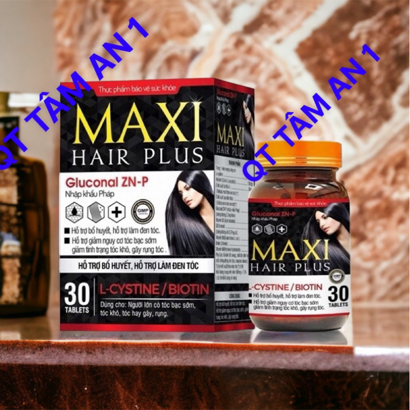 Viên uống Maxi hair plus hỗ trợ bổ huyết, làm đen tóc, giảm rụng tóc, kích thích mọc tóc 30 viên