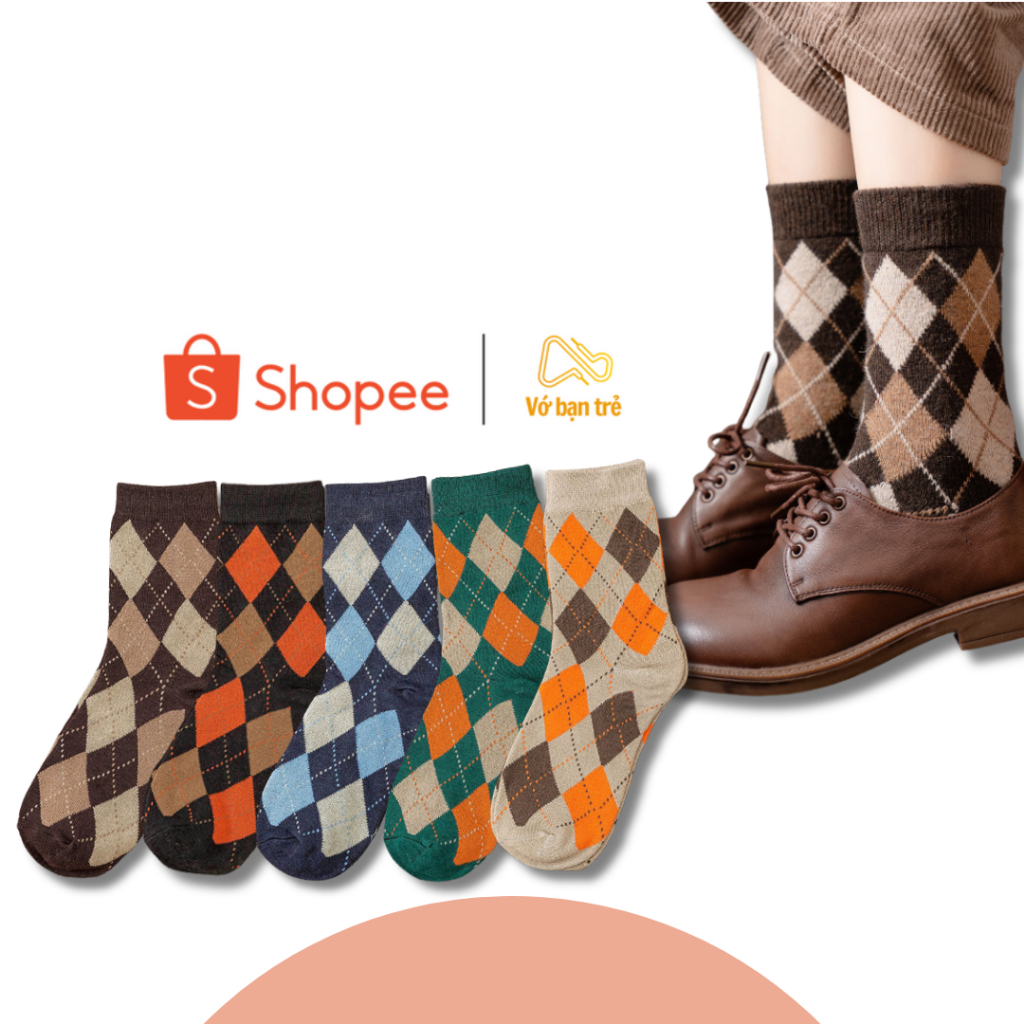 Tất quả trám cổ trung công sở VOBANTRE nam nữ cotton co dãn chống trượt thoáng khí êm chân 5 màu