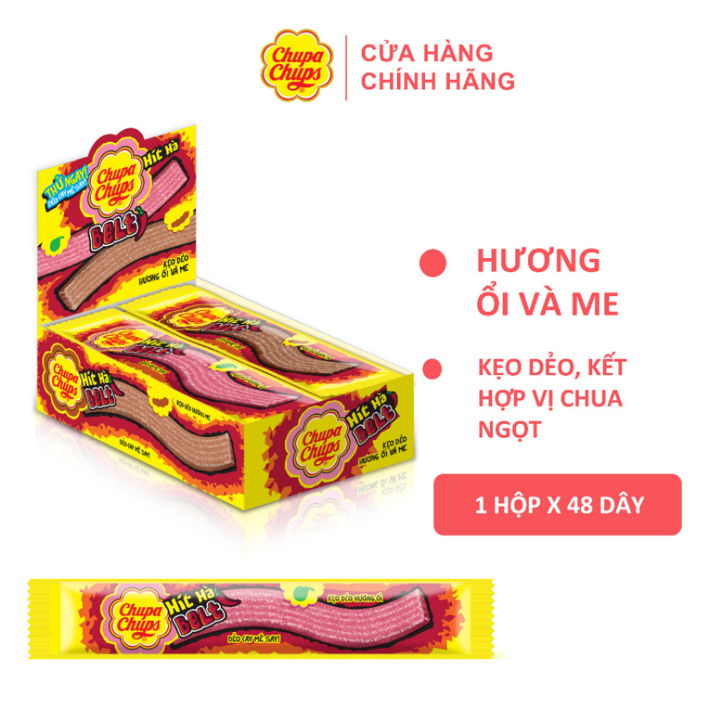 Kẹo dẻo Chupa Chups Sour Belt Hít Hà - Hương Ổi Me (Hộp 48 dây)