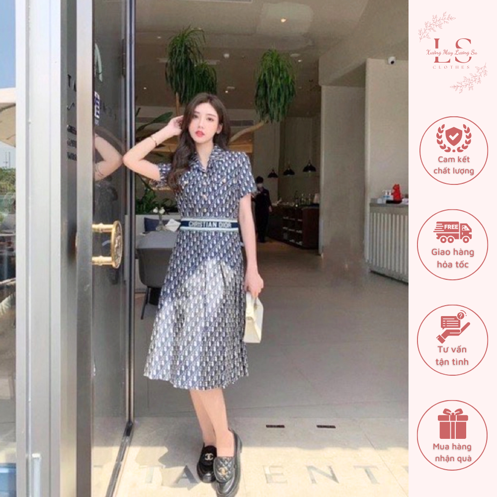 VÁY SƠ MI D.O IN KÍN TAY NGẮN DÁNG DÀI EO MAY BO lương su shop