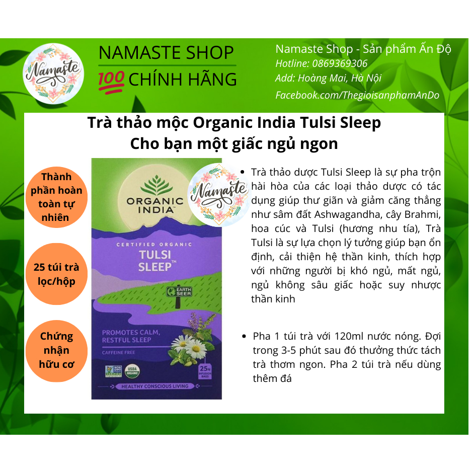 Trà thảo mộc Organic India Tulsi Sleep - Cho bạn một giấc ngủ ngon, cải thiện giấc ngủ