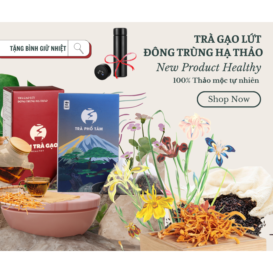 { TẶNG BÌNH TRÀ GIỮ NHIỆT } Combo 1 trà gạo lứt + 1 trà phổ tâm đông trùng hạ thảo cải thiện sức khoẻ,giảm mỡ giảm eo
