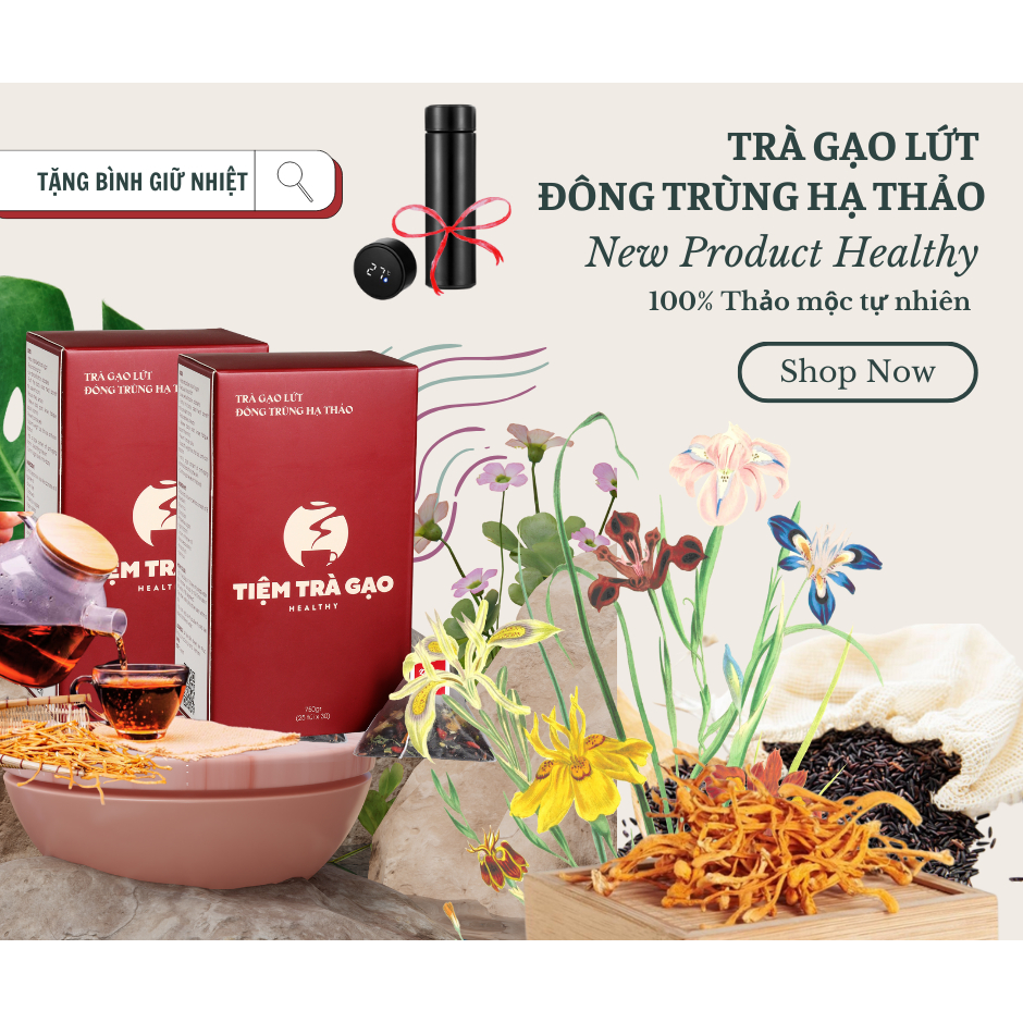 { TẶNG BÌNH TRÀ GIỮ NHIỆT } Combo 2 hộp trà gạo lứt đông trùng hạ thảo giảm mỡ giảm eo hạ đường huyết cao cấp